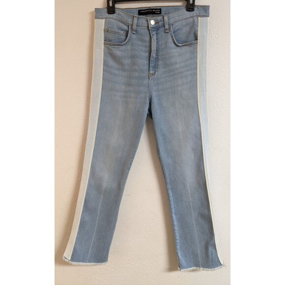 NEW~VERONICA BEARD Carly Kick Flare High Waisted Tuxedo Stripe Cropped Jeans 29 - Picture 2 of 16